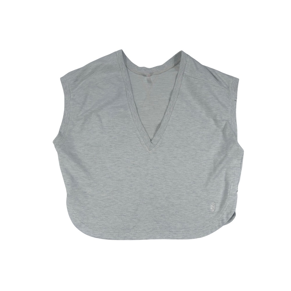 Free People Movement Womens V-Neck Sleeveless Sweatshirt Heather Gray Top Medium